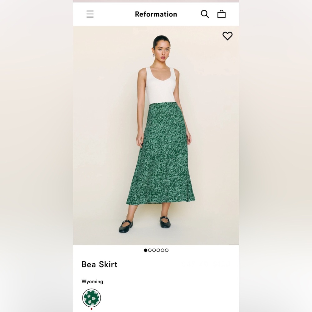 Reformation The Bea Midi Skirt in Green with white Floral, Wyoming size 12